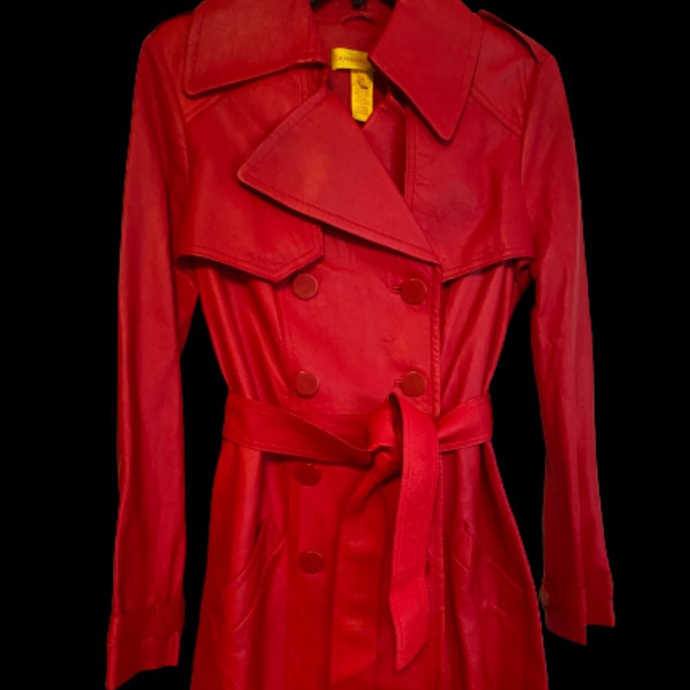 CATHERINE MALANDRINO-Red Leather Trench Coat-New Condition